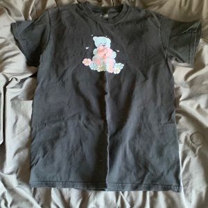 Black graphic T-shirt with teddy bear print on front and back
